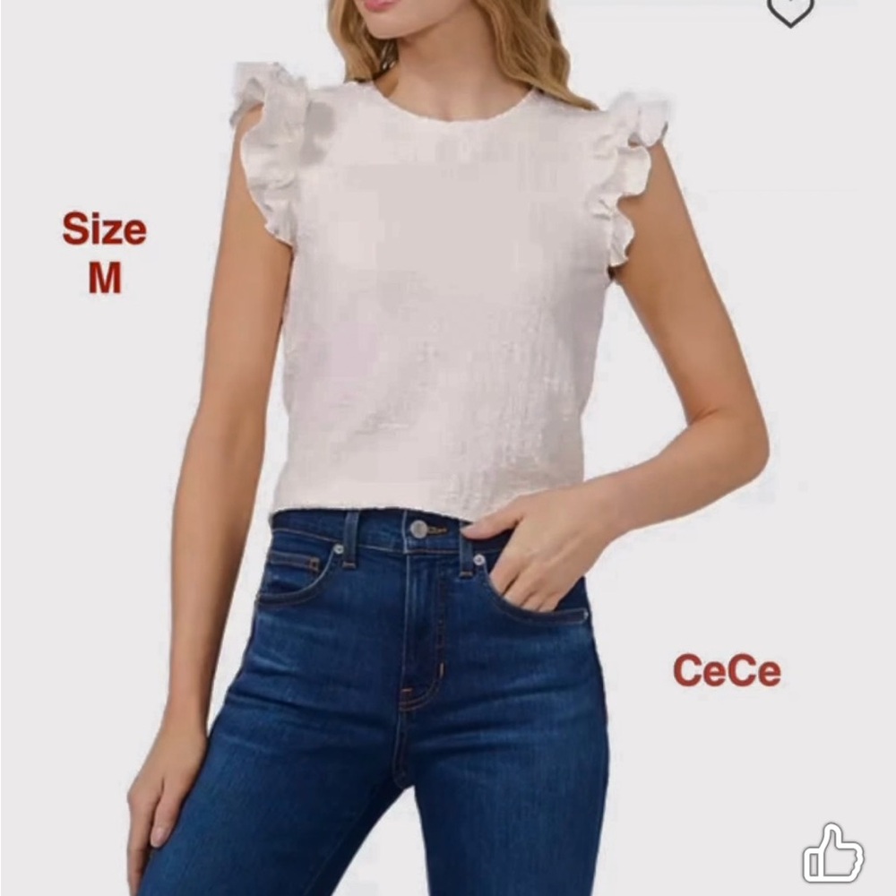 ❌❌sold ❌❌CeCe Women's White Ruffle Sleeve Blouse